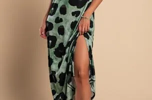 Abito lungo leopardato, verde