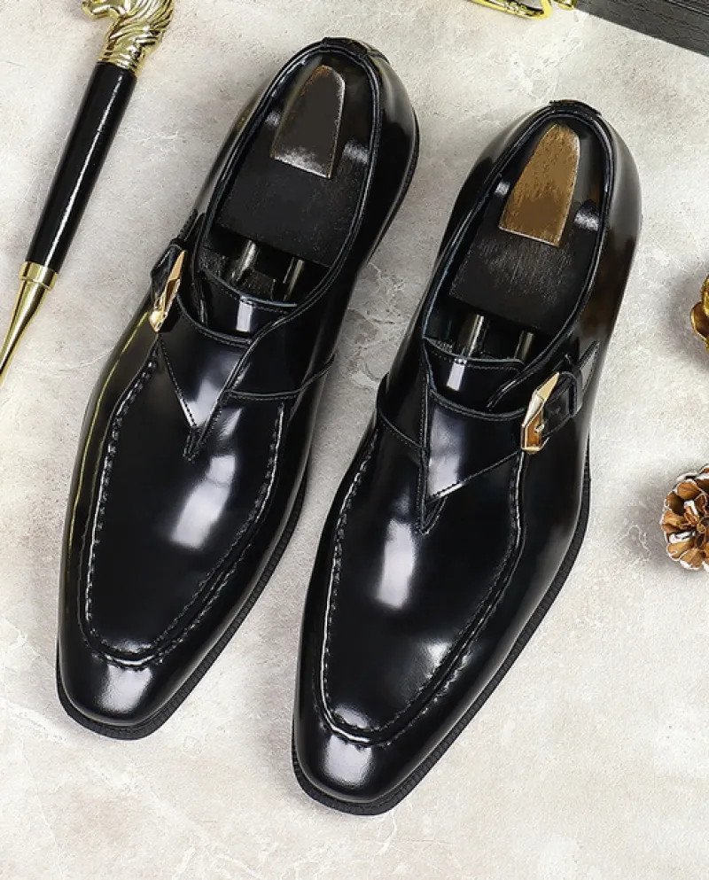 Mocassini da uomo in pelle verniciata Abito da festa di nozze Scarpe eleganti da uomo nere Cinturino da monaco Casual Slip On Sc