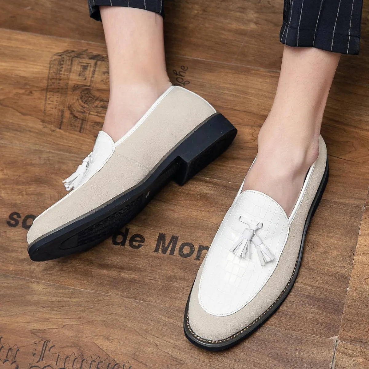 Nuovi mocassini da uomo neri punta quadrata slip on nappe marrone beige scarpe da lavoro formali taglia 38 48 scarpe da uomo di
